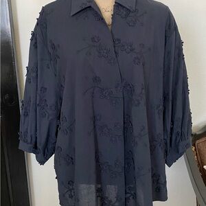 NWT.Laura Ashley Cotton Black Floral Blouse, Sz 1X